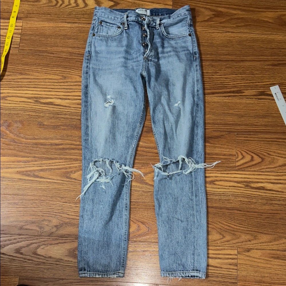 AGOLDE Women's 25 Riley High Rise Straight Crop Distressed Ankle Length Jean - Picture 6 of 9